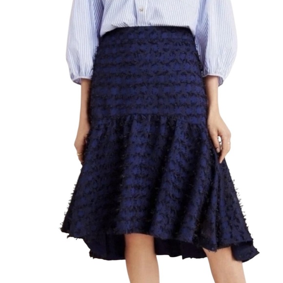 Anthropologie Maeve Navy Blue Miranda Textured Midi Skirt X-Small - Picture 2 of 10